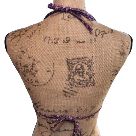 Agua Bendita, Itsy Bitsy Teeny Weeny Maroon & White Bandana String Bikini Top S - Picture 4 of 7